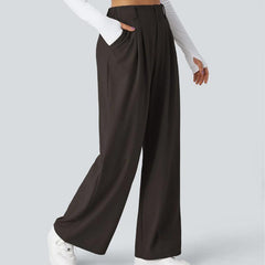 Flex High Waisted Plicated Side Pocket Wide Leg Waffle Work Pants