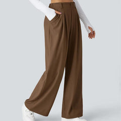 Flex High Waisted Plicated Side Pocket Wide Leg Waffle Work Pants
