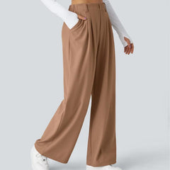 Flex High Waisted Plicated Side Pocket Wide Leg Waffle Work Pants