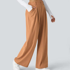 Flex High Waisted Plicated Side Pocket Wide Leg Waffle Work Pants