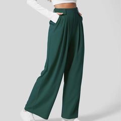 Flex High Waisted Plicated Side Pocket Wide Leg Waffle Work Pants