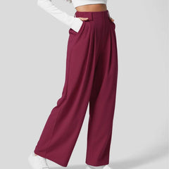Flex High Waisted Plicated Side Pocket Wide Leg Waffle Work Pants