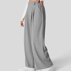 Flex High Waisted Plicated Side Pocket Wide Leg Waffle Work Pants