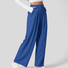 Flex High Waisted Plicated Side Pocket Wide Leg Waffle Work Pants