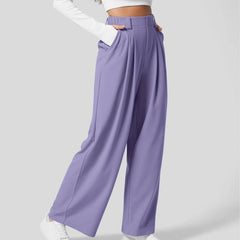 Flex High Waisted Plicated Side Pocket Wide Leg Waffle Work Pants