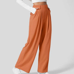 Flex High Waisted Plicated Side Pocket Wide Leg Waffle Work Pants