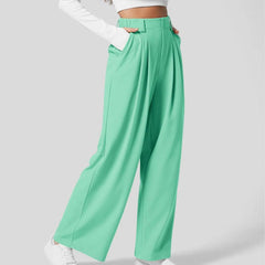 Flex High Waisted Plicated Side Pocket Wide Leg Waffle Work Pants