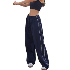 Women's Parachute Wide-Leg Pants, High-Waisted Baggy Track Trousers