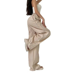 Women's Parachute Wide-Leg Pants, High-Waisted Baggy Track Trousers