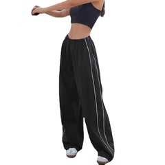 Women's Parachute Wide-Leg Pants, High-Waisted Baggy Track Trousers