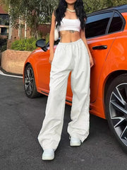 Women's Parachute Wide-Leg Pants, High-Waisted Baggy Track Trousers