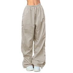 Women's Parachute Wide-Leg Pants, High-Waisted Baggy Track Trousers