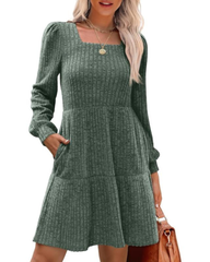 Womens Long Sleeve Square Neck Sweater Dress