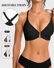 Front Closure Wireless Plunge Lace Racerback Bra