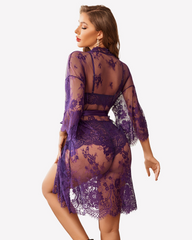 Women Sexy Lingerie Set 3 Piece Bra and Panty Sets with Lace Robe