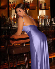 One Shoulder Satin High Split Maxi Dress Curvvvy