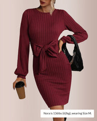 Elegant Knit Long Lantern Sleeve Fall Bodycon