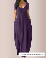 Plus Size V-Neck Loose Fit Maxi Dress with Pockets