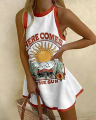 Summer Printed Sleeveless Beach Dress