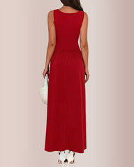 Sleeveless Ruched High-Waist Maxi Dress