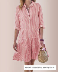 Breezy Striped Tiered Button-Down Shirt Dress