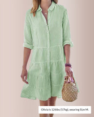 Breezy Striped Tiered Button-Down Shirt Dress