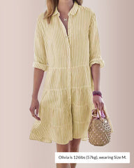 Breezy Striped Tiered Button-Down Shirt Dress