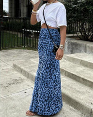 High-Waisted Leopard Print Mesh Skirt