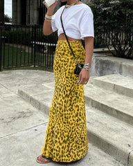 High-Waisted Leopard Print Mesh Skirt