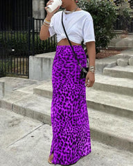 High-Waisted Leopard Print Mesh Skirt
