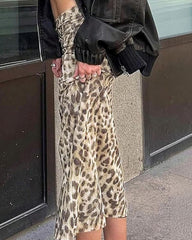 High-Waisted Leopard Print Mesh Skirt