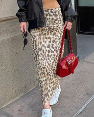 High-Waisted Leopard Print Mesh Skirt