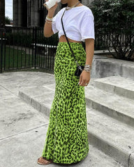 High-Waisted Leopard Print Mesh Skirt