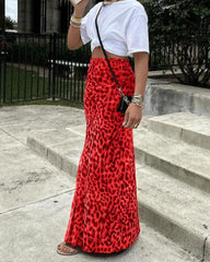 High-Waisted Leopard Print Mesh Skirt