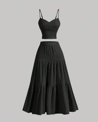 Casual Fashion Cozy Crop Cami Top & A-line Skirt Two-piece Outfits