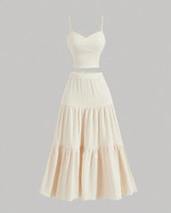 Casual Fashion Cozy Crop Cami Top & A-line Skirt Two-piece Outfits