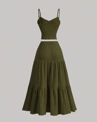 Casual Fashion Cozy Crop Cami Top & A-line Skirt Two-piece Outfits
