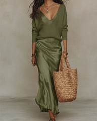 Effortless Knit & Satin Midi Ensemble