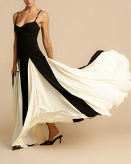 Paloma A-Line Maxi Dress Contrast Panel Flowy Elegant Evening Dress