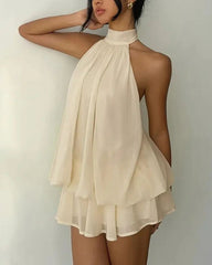 Halter Neck Ruffle Layered Mini Dress