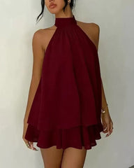 Halter Neck Ruffle Layered Mini Dress