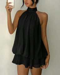 Halter Neck Ruffle Layered Mini Dress