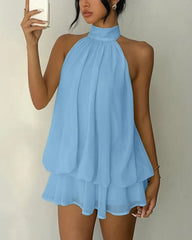 Halter Neck Ruffle Layered Mini Dress