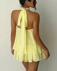 Halter Neck Ruffle Layered Mini Dress