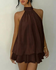 Halter Neck Ruffle Layered Mini Dress