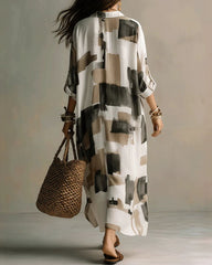 Boho Abstract Print Button-Front Maxi Dress