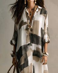 Boho Abstract Print Button-Front Maxi Dress