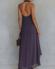 Retro Halter Neck Irregular Ruffle Maxi Dress