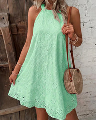 Openwork Halter Neck A-Line Dress
