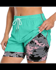 Womens Athletic Shorts with Built In Liner and Drawstring Waist